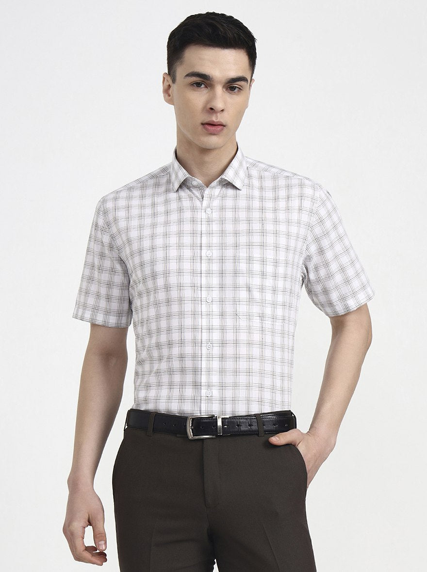 White Checked Regular Fit Formal Shirt | Greenfibre