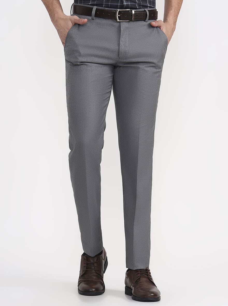 Grey Solid Super Slim Fit Formal Trouser | Greenfibre