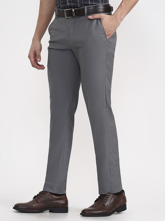 Grey Solid Super Slim Fit Formal Trouser | Greenfibre