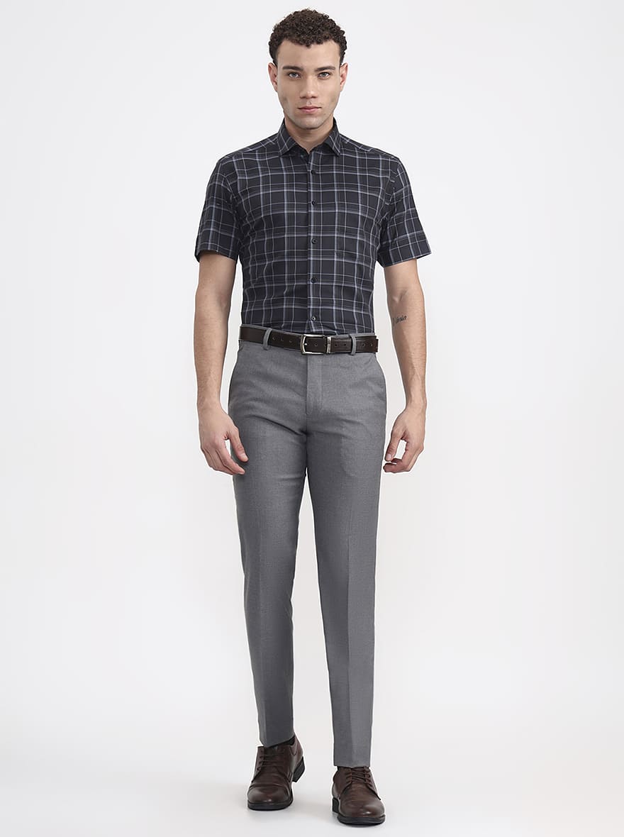 Grey Solid Super Slim Fit Formal Trouser | Greenfibre