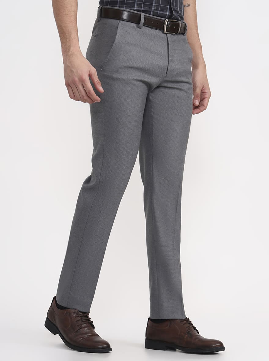Grey Solid Super Slim Fit Formal Trouser | Greenfibre