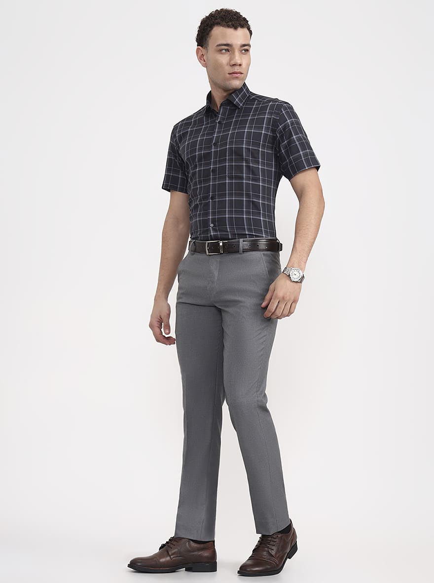 Grey Solid Super Slim Fit Formal Trouser | Greenfibre