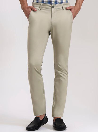 Light Grey Pista Solid Super Slim Fit Casual Trouser | Greenfibre