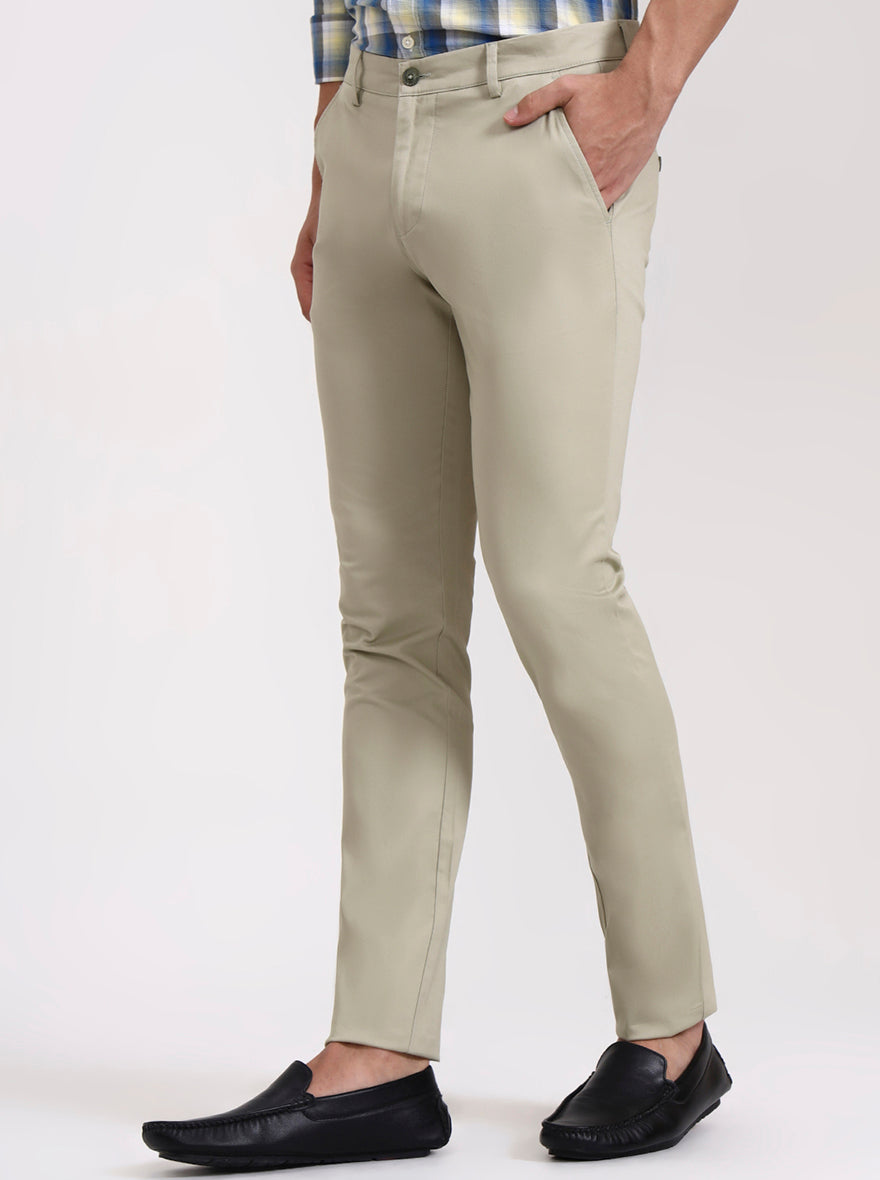 Light Grey Pista Solid Super Slim Fit Casual Trouser | Greenfibre