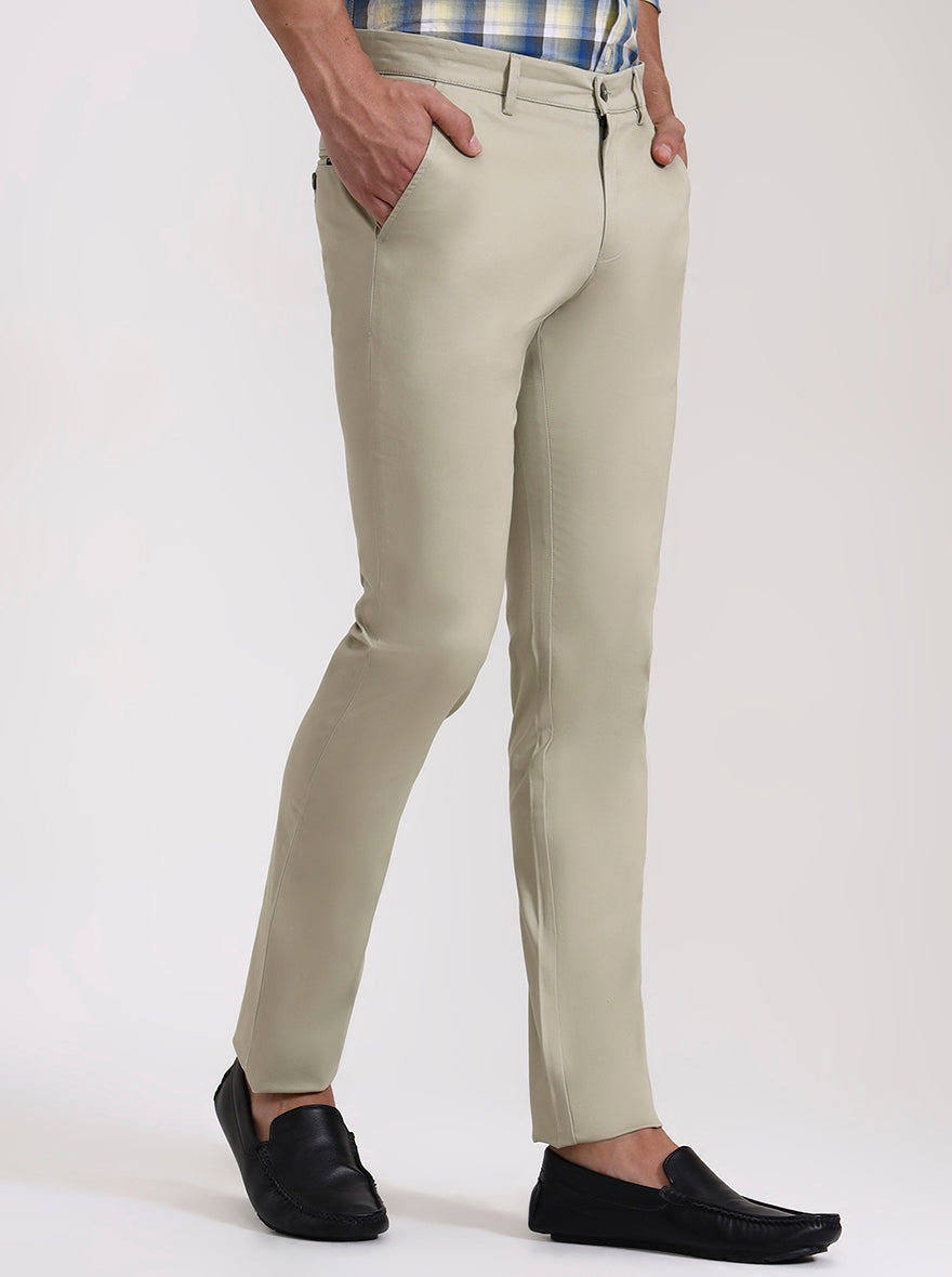 Light Grey Pista Solid Super Slim Fit Casual Trouser | Greenfibre