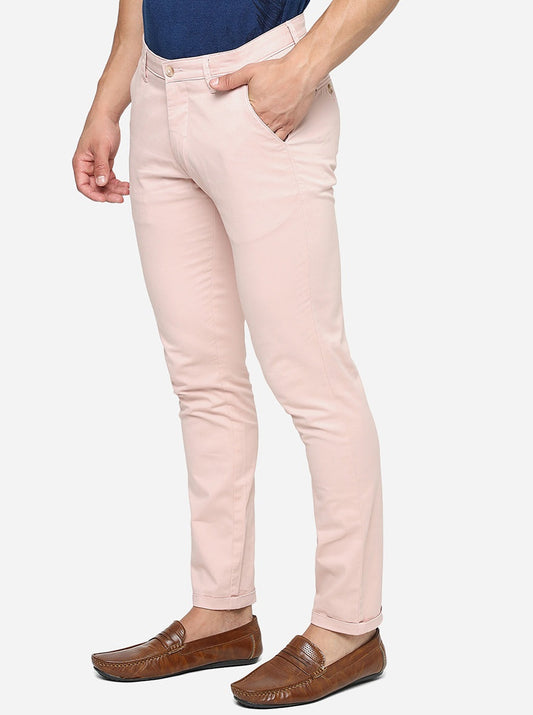 Peach Solid Neo Fit Casual Trouser | Greenfibre