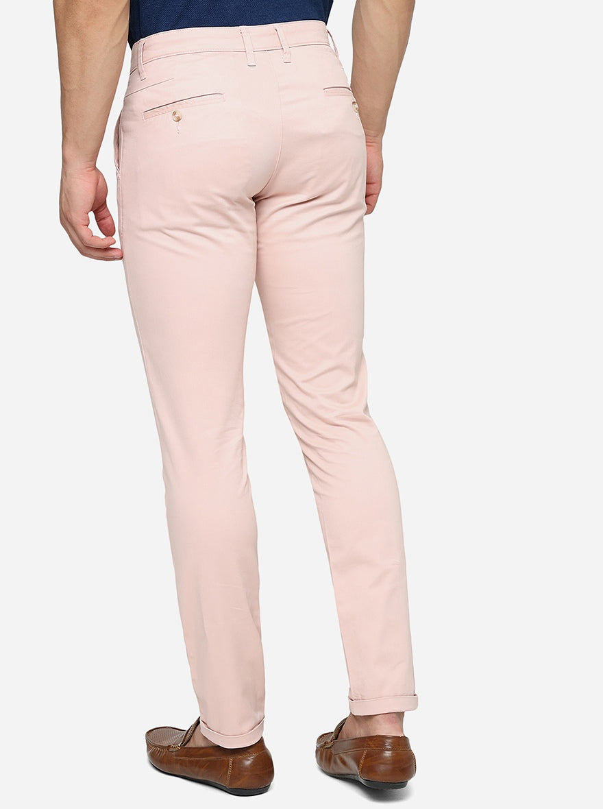 Peach Solid Neo Fit Casual Trouser | Greenfibre