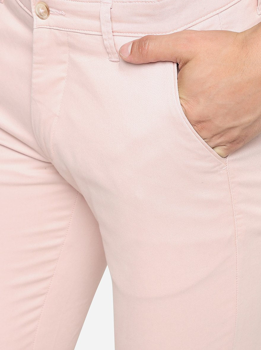 Peach Solid Neo Fit Casual Trouser | Greenfibre