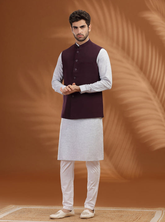 Wine Solid Waist Coat | Greenfibre