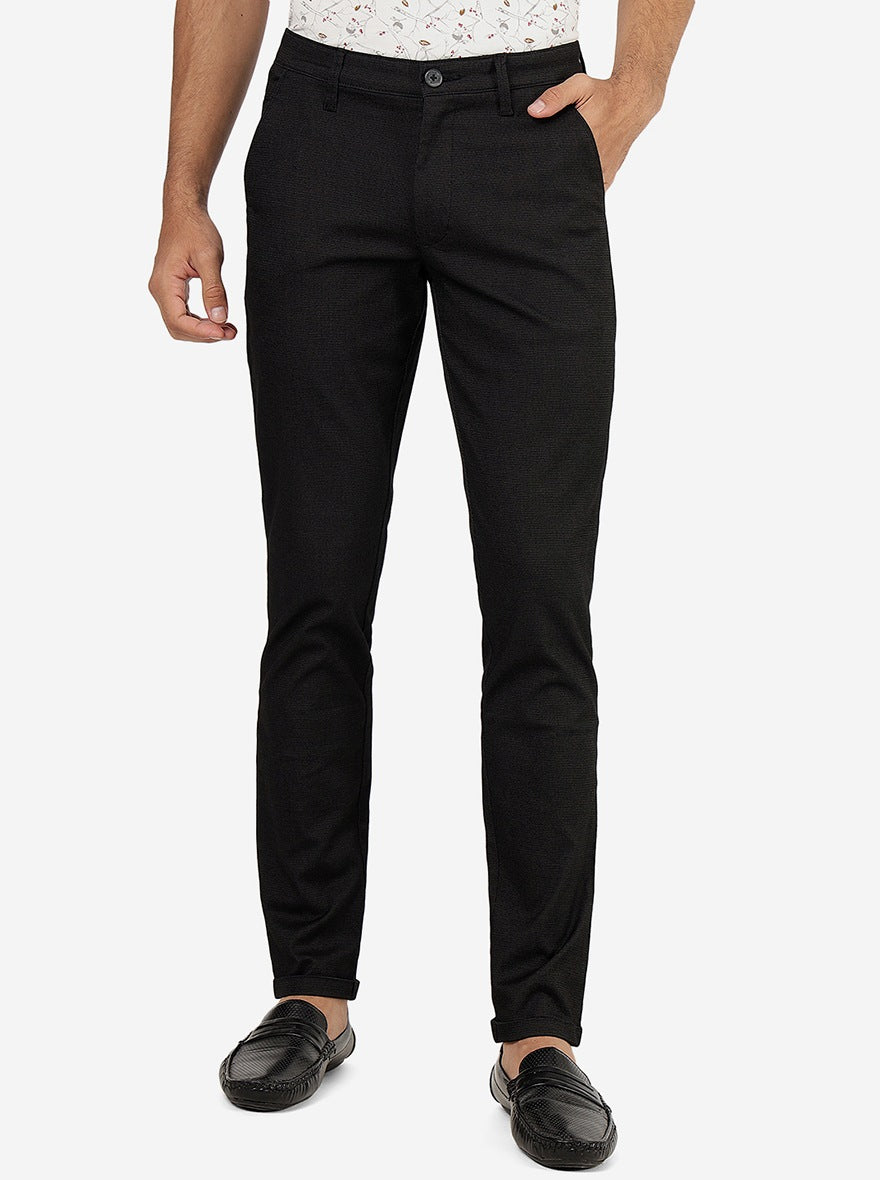 Black Solid Neo Fit Casual Trouser | Greenfibre