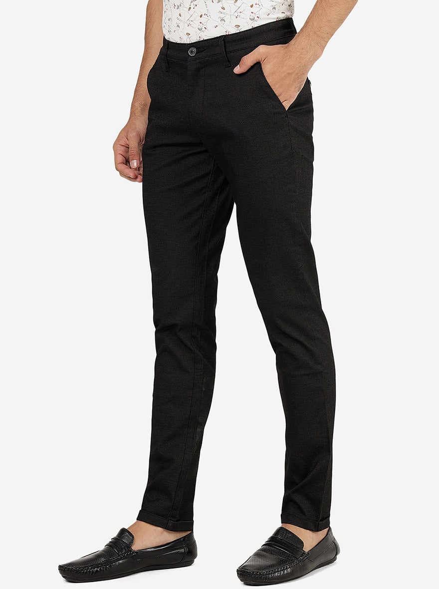 Black Solid Neo Fit Casual Trouser | Greenfibre