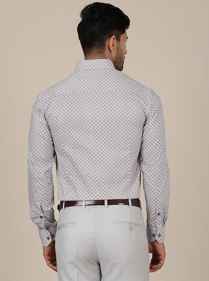 Light Grey Printed Slim Fit Formal Shirt | Greenfibre