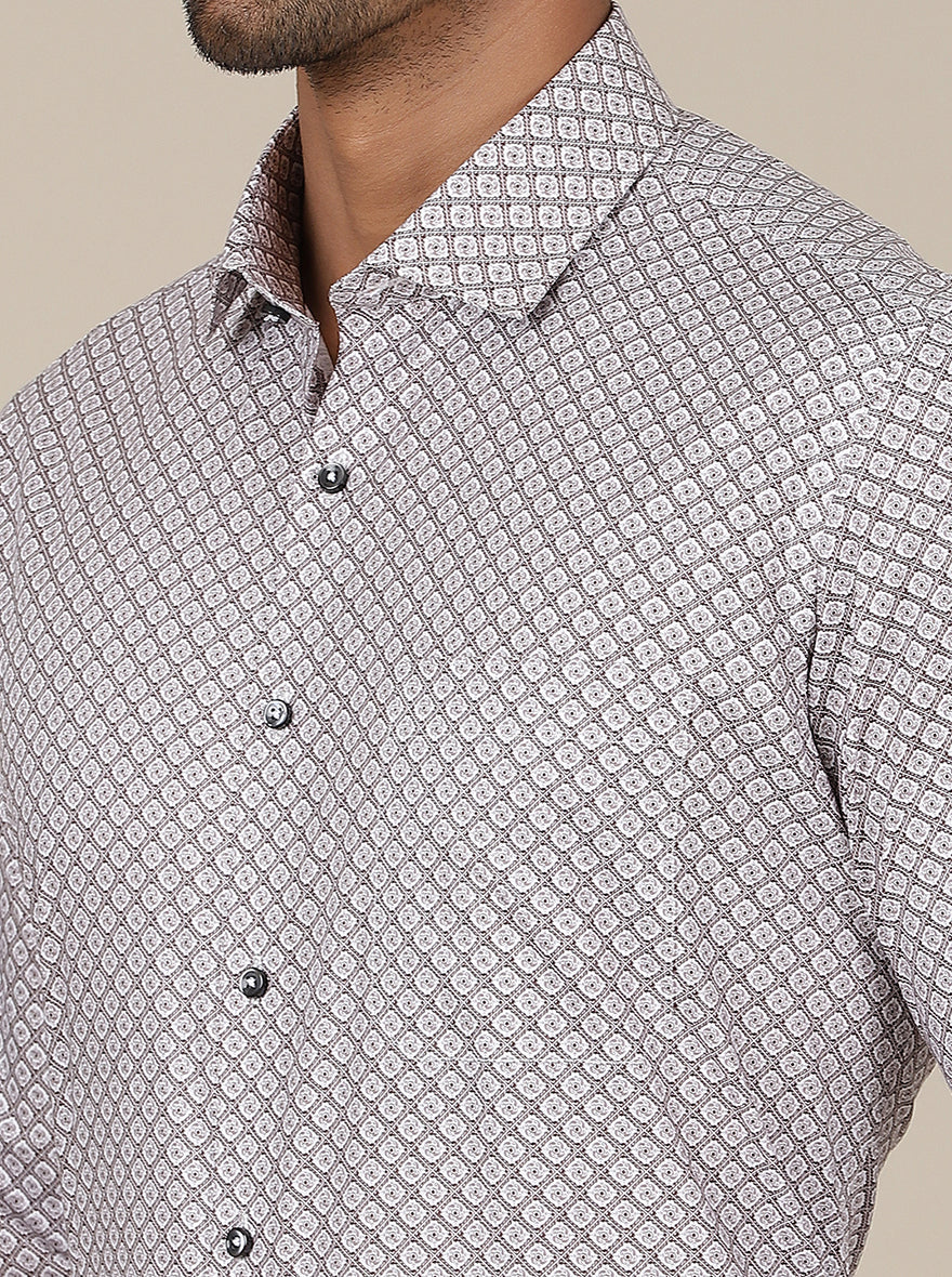 Light Grey Printed Slim Fit Formal Shirt | Greenfibre