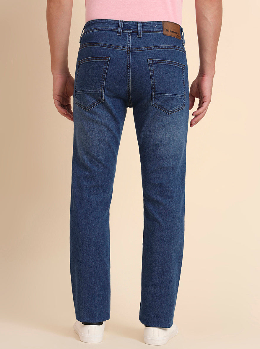 Mid Blue Washed Straight Fit Jeans | Greenfibre