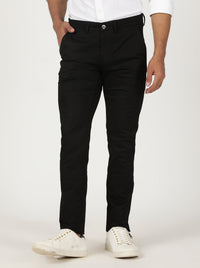 Black Solid Slim Fit Casual Trouser | Greenfibre