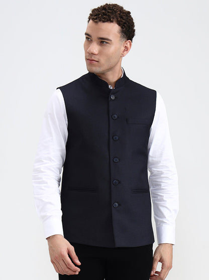 Black Solid Regular Fit Waistcoat  | Greenfibre