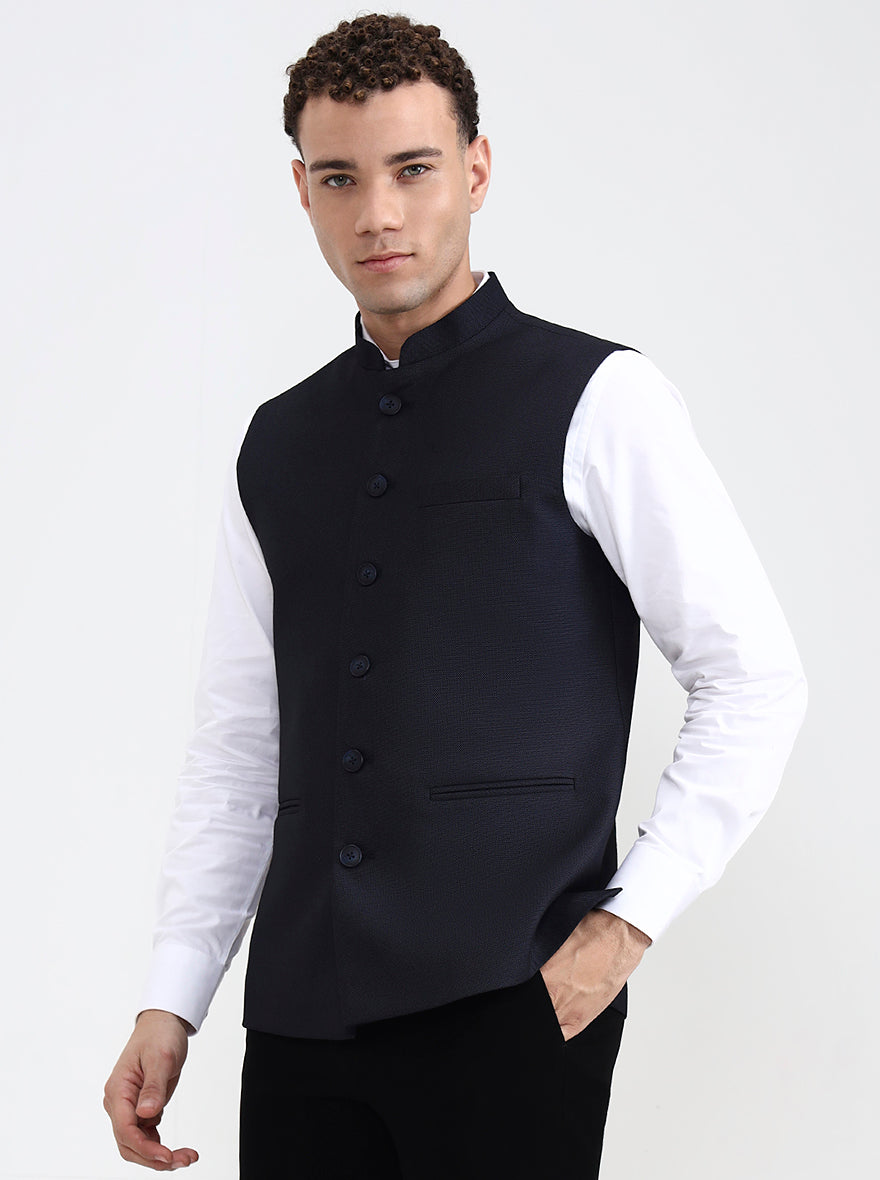 Black Solid Regular Fit Waistcoat  | Greenfibre