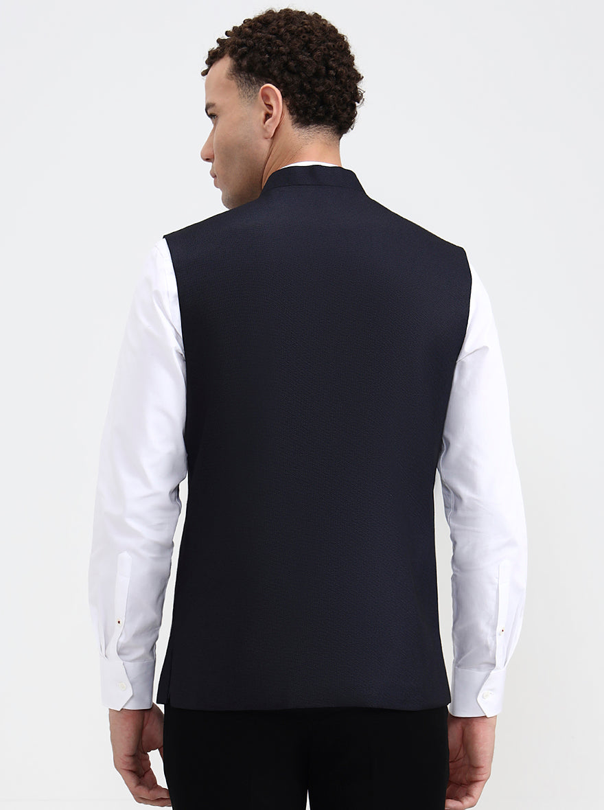 Black Solid Regular Fit Waistcoat  | Greenfibre