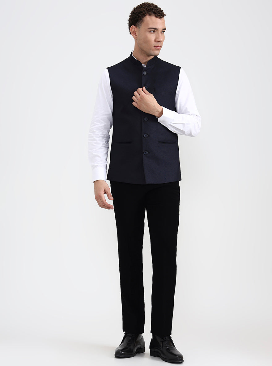 Black Solid Regular Fit Waistcoat  | Greenfibre