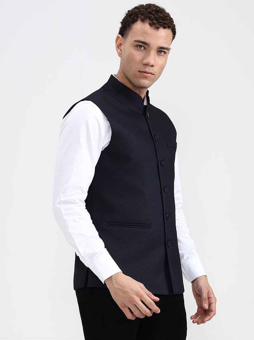 Black Solid Regular Fit Waistcoat  | Greenfibre