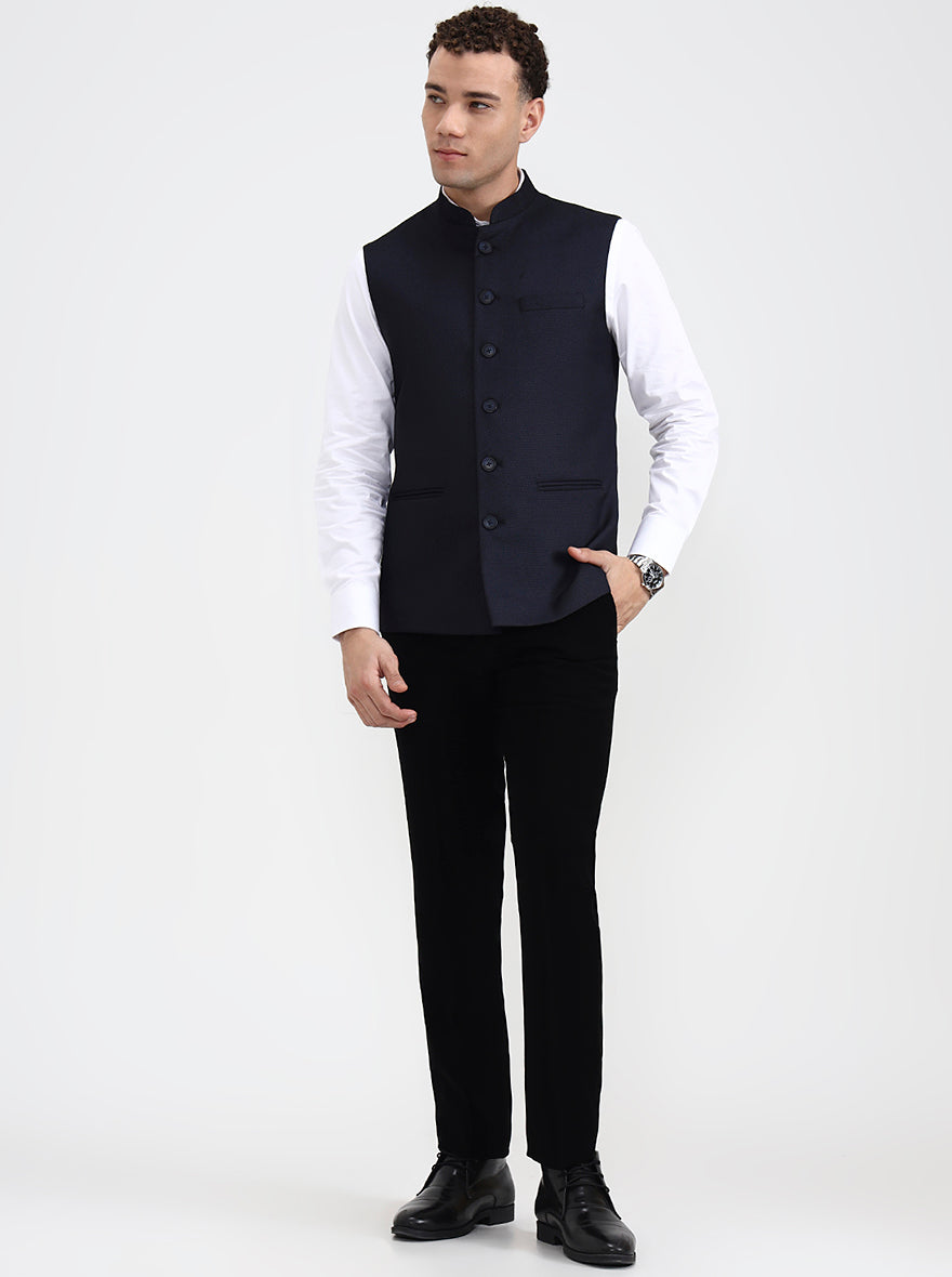 Black Solid Regular Fit Waistcoat  | Greenfibre