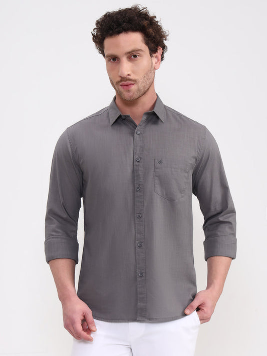 Grey Solid Slim Fit Casual Shirt | Greenfibre