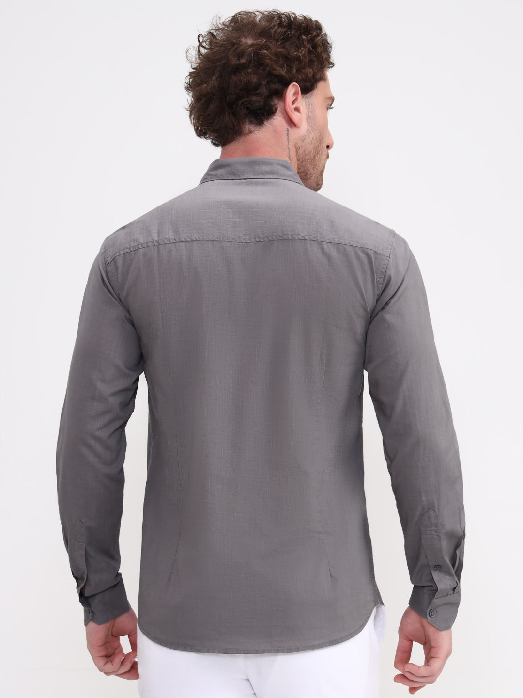 Grey Solid Slim Fit Casual Shirt | Greenfibre
