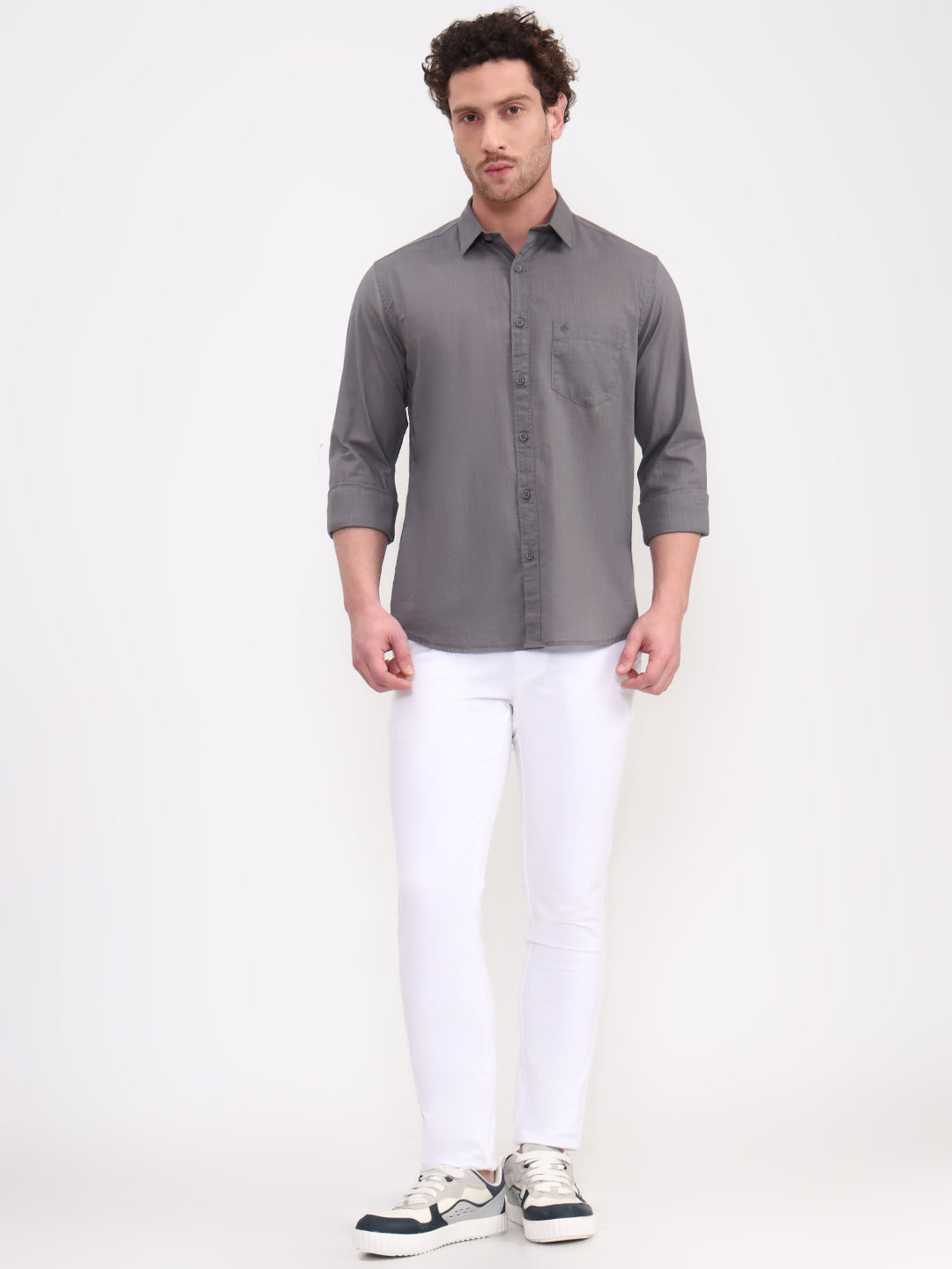 Grey Solid Slim Fit Casual Shirt | Greenfibre