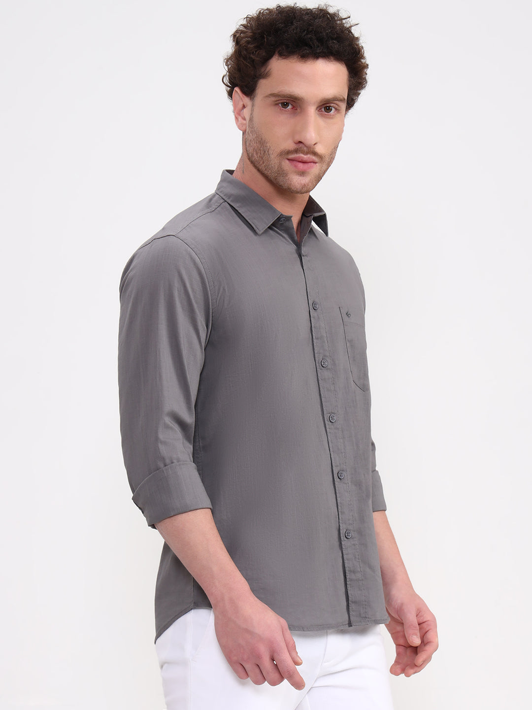 Grey Solid Slim Fit Casual Shirt | Greenfibre