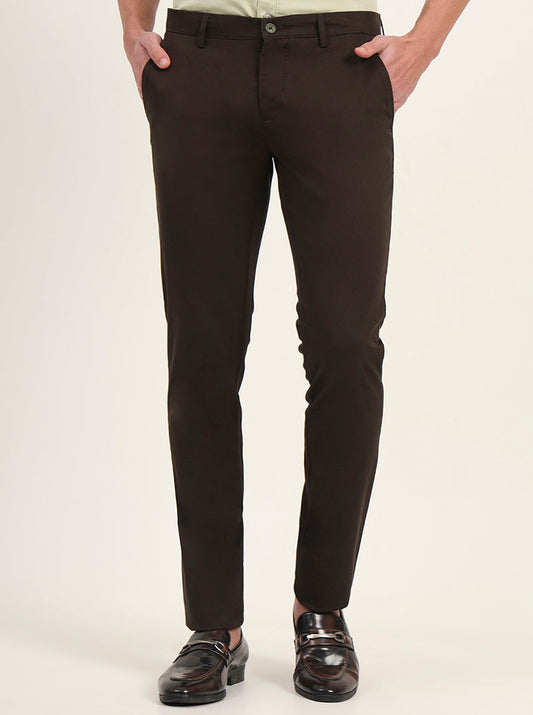 Olive Solid Super Slim Fit Casual Trouser | Greenfibre