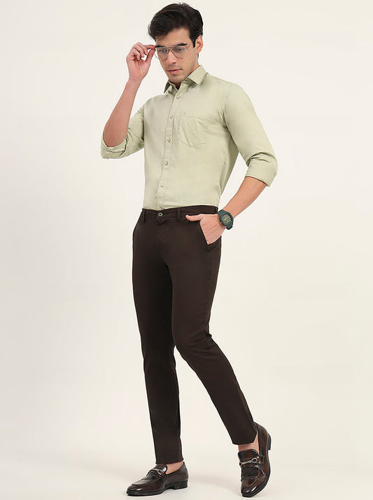 Olive Solid Super Slim Fit Casual Trouser | Greenfibre