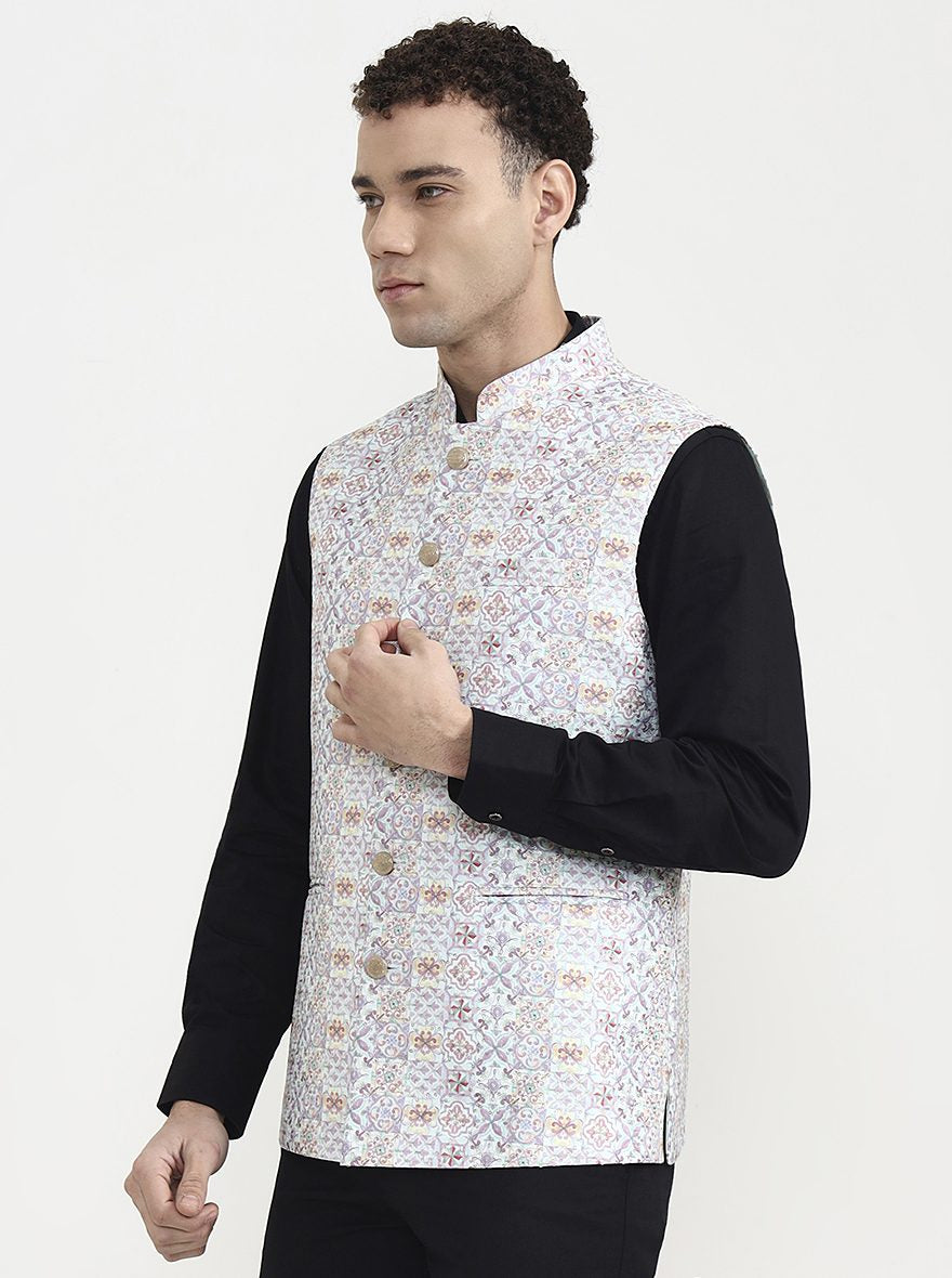 Sea Green Printed  Waistcoat | Greenfibre