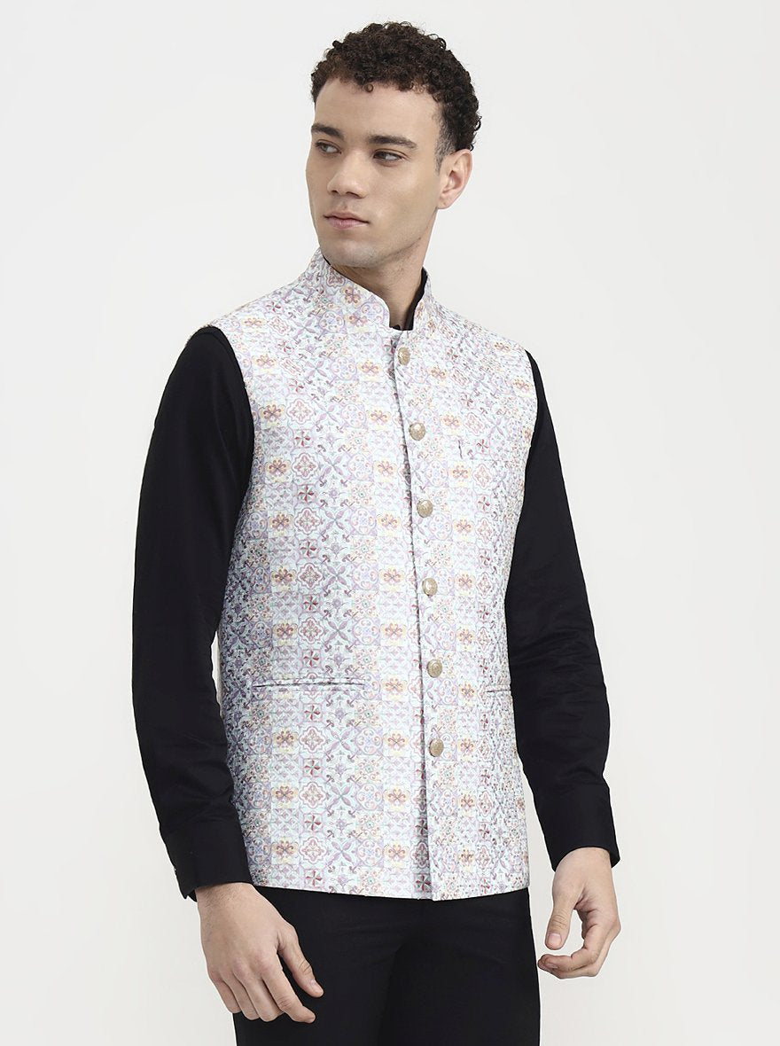 Sea Green Printed  Waistcoat | Greenfibre