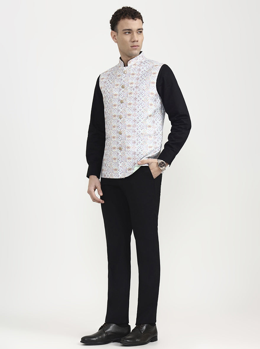 Sea Green Printed  Waistcoat | Greenfibre