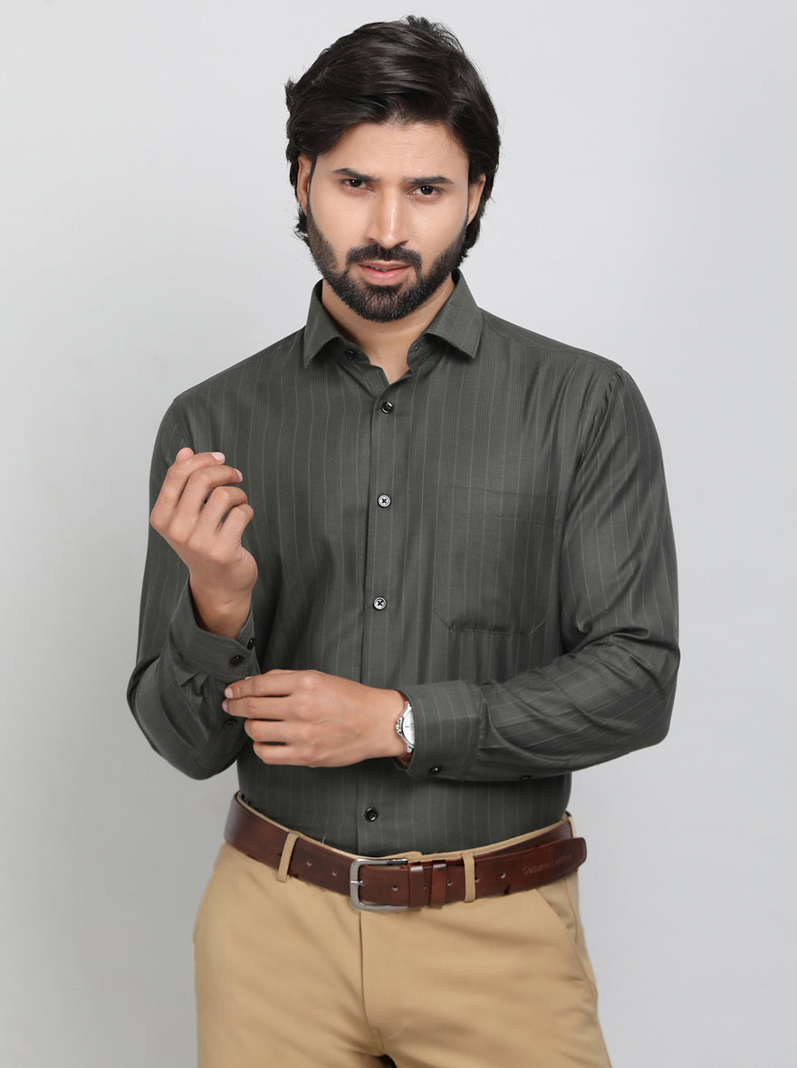 Green Striped Slim Fit Formal Shirt | Greenfibre