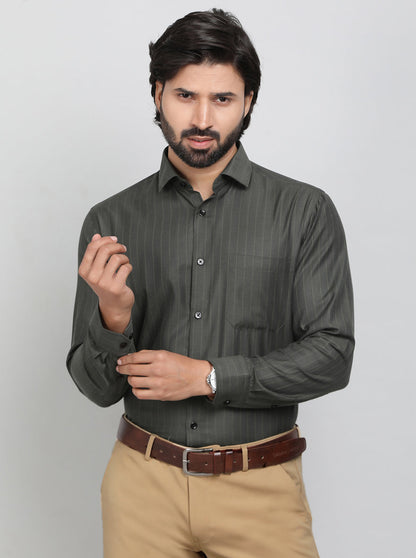 Green Striped Slim Fit Formal Shirt | Greenfibre