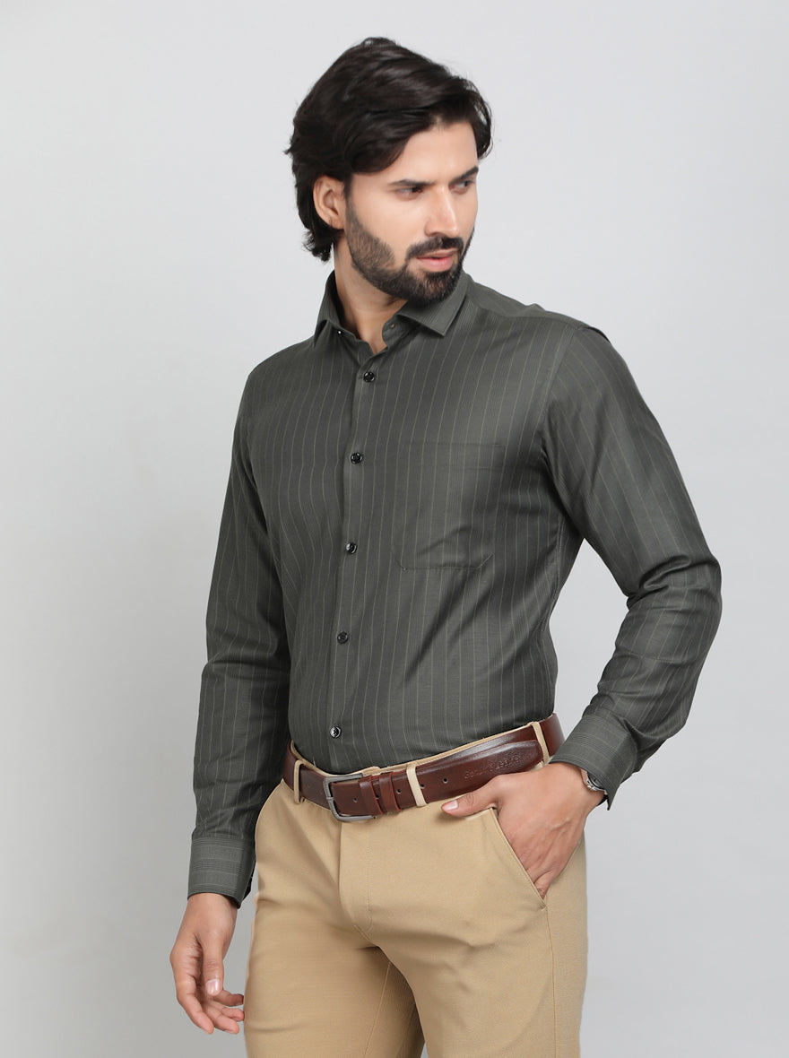 Green Striped Slim Fit Formal Shirt | Greenfibre