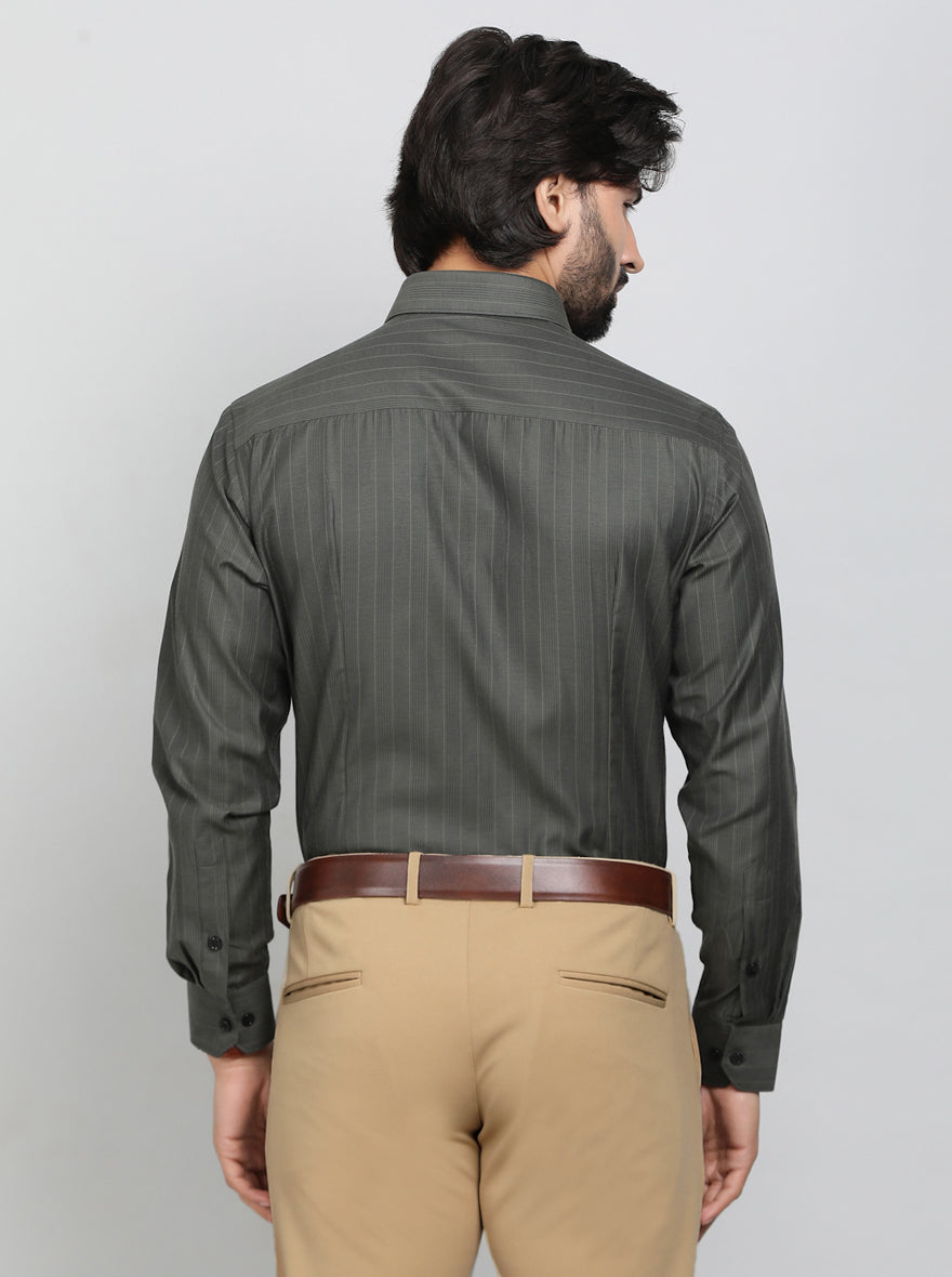 Green Striped Slim Fit Formal Shirt | Greenfibre