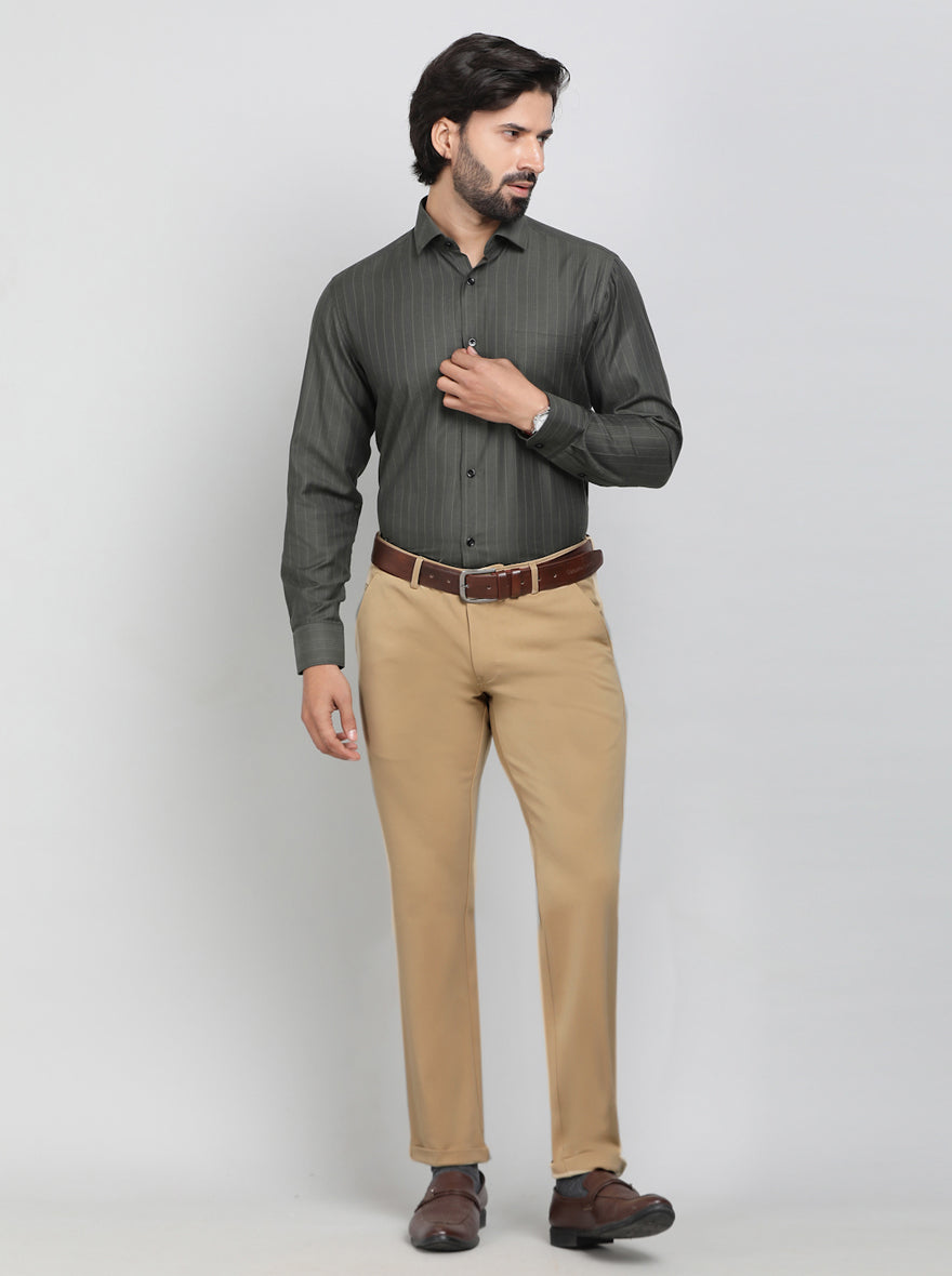 Green Striped Slim Fit Formal Shirt | Greenfibre