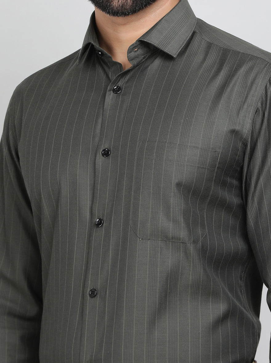 Green Striped Slim Fit Formal Shirt | Greenfibre