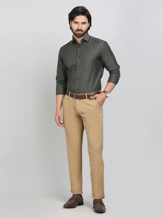 Green Striped Slim Fit Formal Shirt | Greenfibre