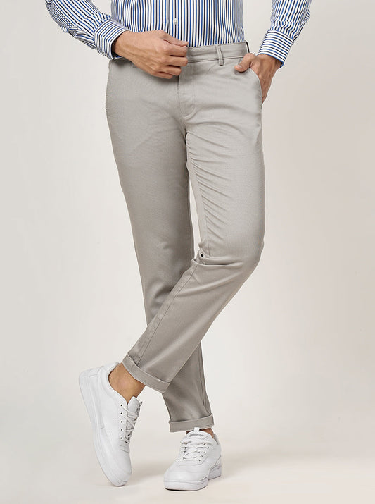 Light Grey Solid Neo Fit Casual Trouser | Greenfibre