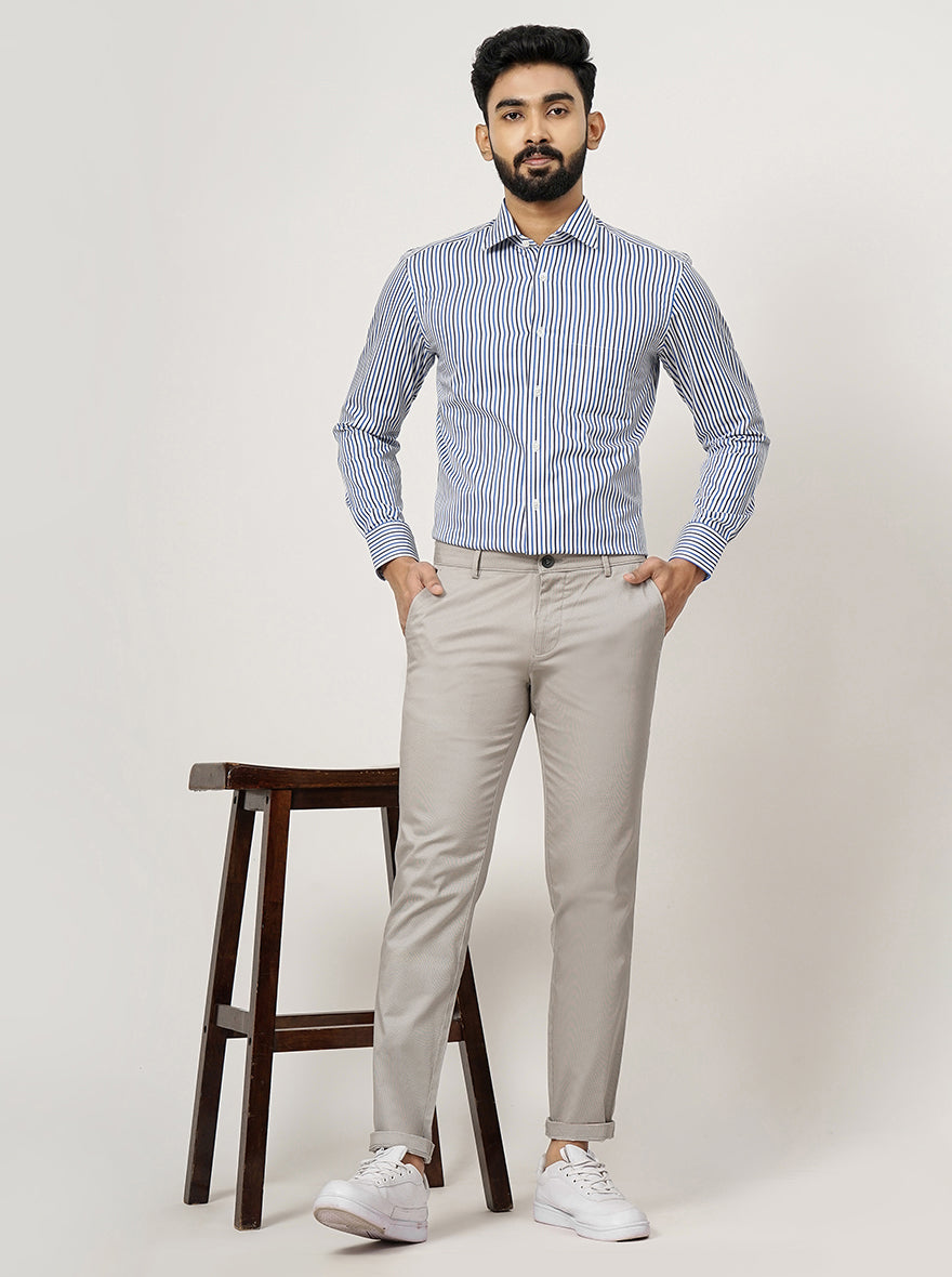 Light Grey Solid Neo Fit Casual Trouser | Greenfibre