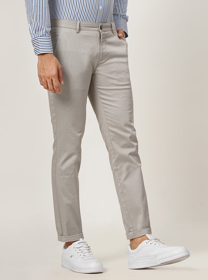 Light Grey Solid Neo Fit Casual Trouser | Greenfibre