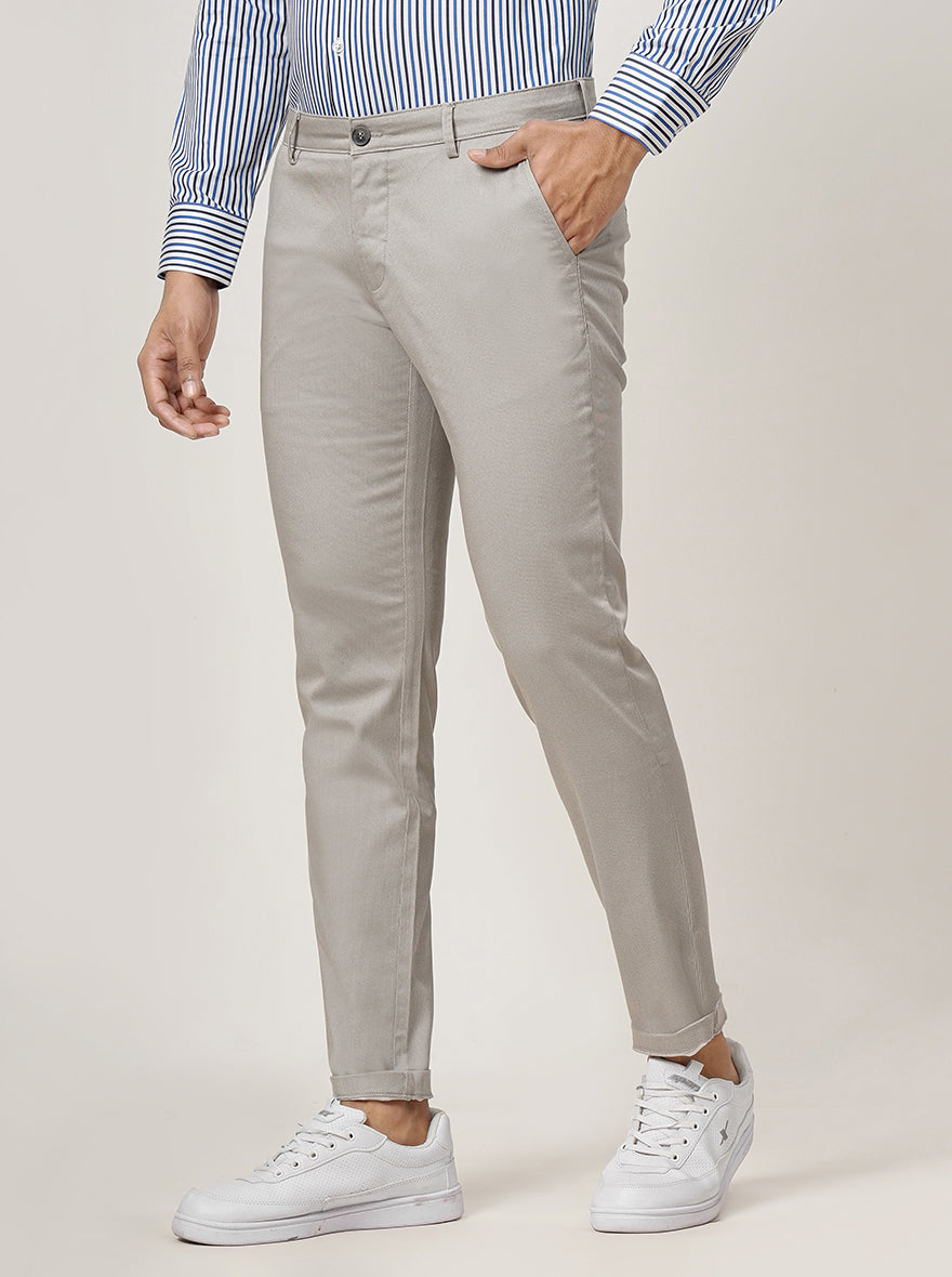 Light Grey Solid Neo Fit Casual Trouser | Greenfibre