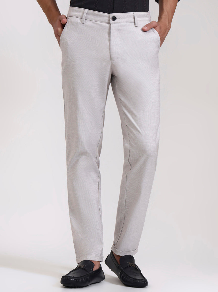 Light Grey Striped Neo Fit Casual Trouser | Greenfibre