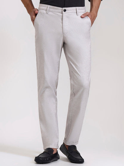 Light Grey Striped Neo Fit Casual Trouser | Greenfibre