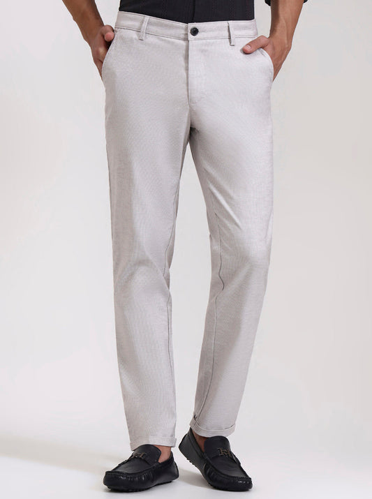 Light Grey Striped Neo Fit Casual Trouser | Greenfibre