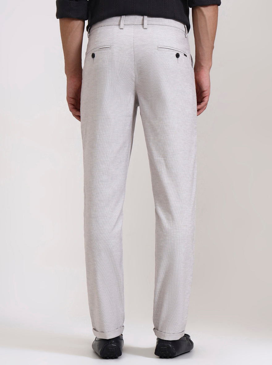 Light Grey Striped Neo Fit Casual Trouser | Greenfibre