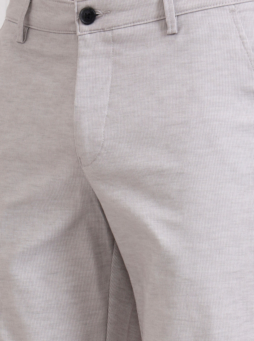 Light Grey Striped Neo Fit Casual Trouser | Greenfibre